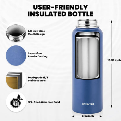 RAYMYLO One Gallon Water Bottle Insulated, Triple Walled Vacuum Stainless Steel (Cold for 48 Hrs), Leak Proof & Non-BPA, Large Water Flask Jug with Paracord Handle & Straw Spout Lids
