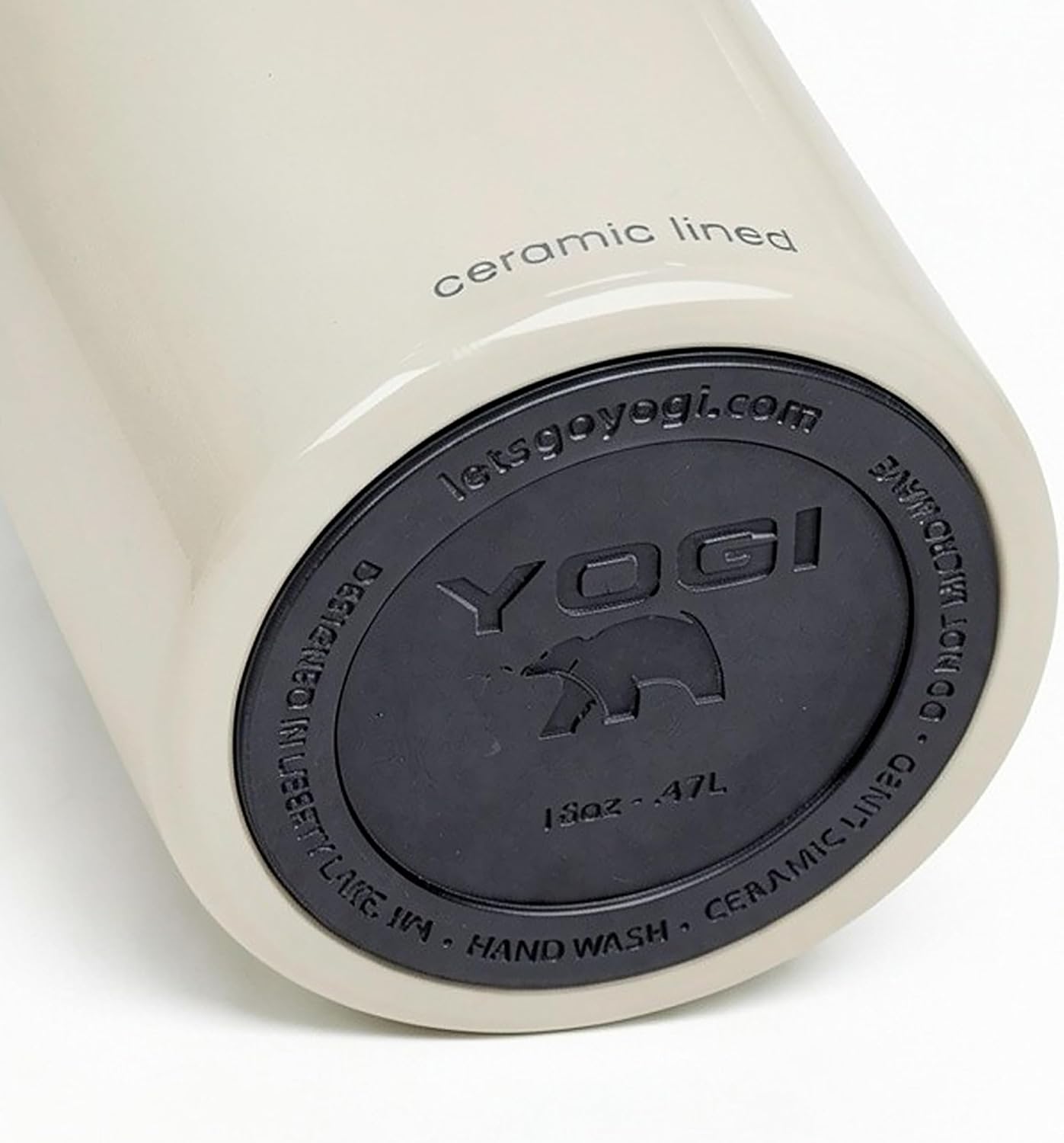 YOGI Ceramic Lined Metal Allergy Safe 16oz Coffee Tumbler with Leakproof Lid BPA Free Vacuum Insulated Stainless Steel Cupholder Friendly Travel Cup for Coffee and Water Sandstone