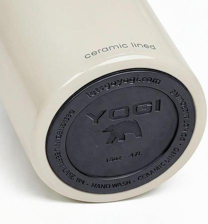 YOGI Ceramic Lined Metal Allergy Safe 16oz Coffee Tumbler with Leakproof Lid BPA Free Vacuum Insulated Stainless Steel Cupholder Friendly Travel Cup for Coffee and Water Sandstone