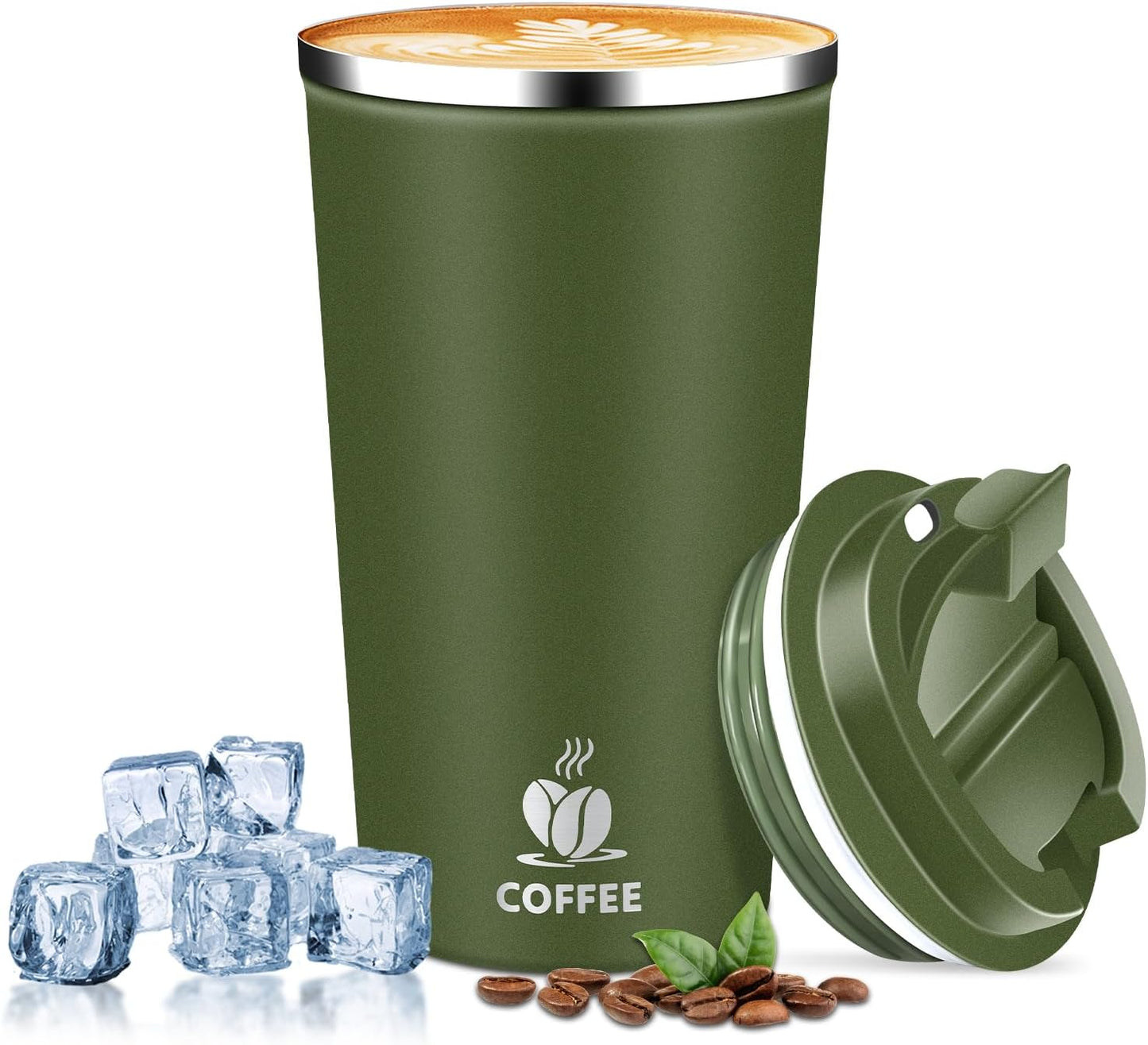 Insulated Travel Coffee Mug Reusable Coffee Tumbler Cup with Flip Lid Leak Proof Spill Proof for Office School Party Camping Hot and Cold Drink,Stainless Steel 17oz (Black)