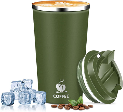 Insulated Travel Coffee Mug Reusable Coffee Tumbler Cup with Flip Lid Leak Proof Spill Proof for Office School Party Camping Hot and Cold Drink,Stainless Steel 17oz (Black)