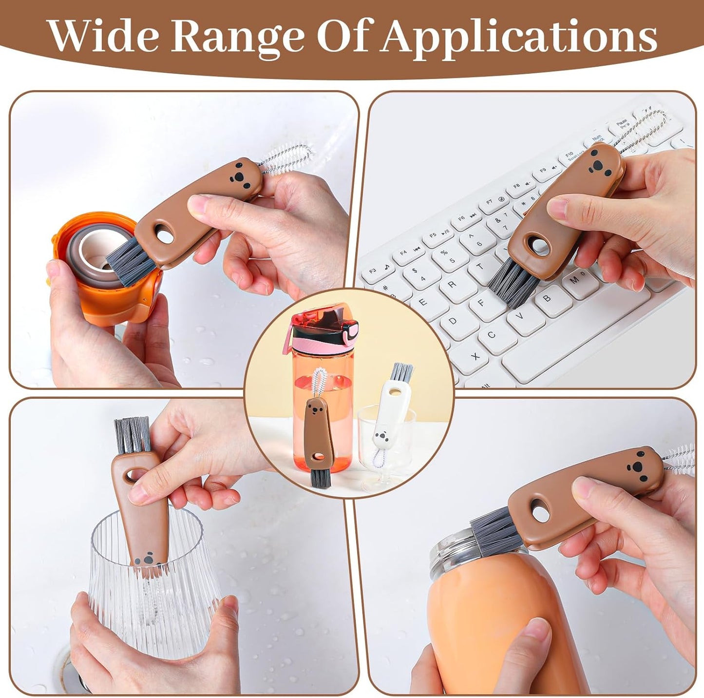3 in 1 Cup Lid Cleaning Brush,2Pcs Multifunctional Lid Gap Cleaning Brush Tool,Water Bottle Lidss Cleaner for Straws,Tumblers,Bottles Caps