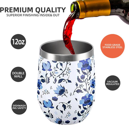 12 oz Insulated Wine Tumbler with Lid and Straw,Stainless Steel Stemless Wine Tumbler Glasses Double Wall Vacuum Wine Cups Tumbler for Coffee,Champaign,Cocktail,Office（Silver,1）