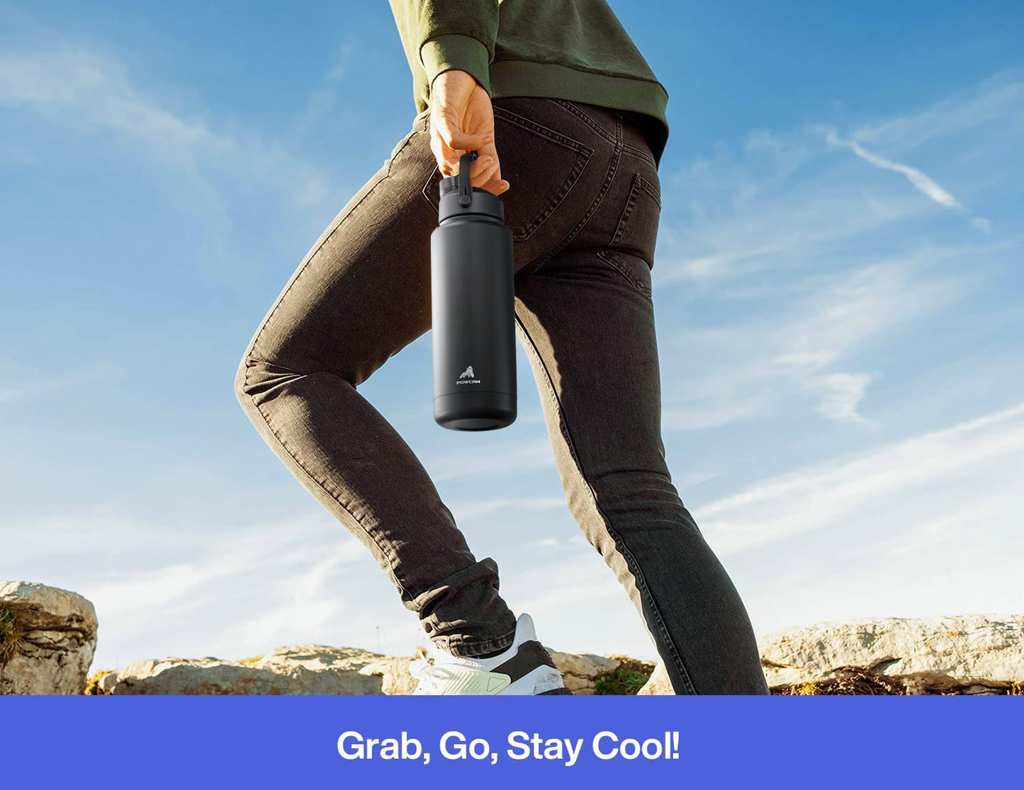 POWCAN 26 oz Insulated Water Bottle with 2-in-1 Straw and Spout Lid, Keep Cold 24H, Leak-Proof, Fits in Car Cup Holder, Stainless Steel Water Bottle for Sports, Travel, and School (Mint)