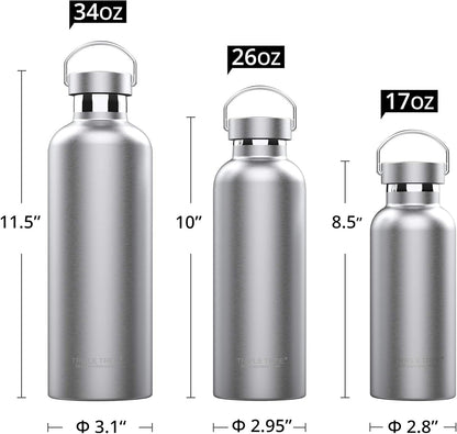 TRIPLE TREE 34 OZ Uninsulated Single Walled Stainless Steel Sports Water Bottle 18/8 Food Grade for Cyclists, Runners, Hikers, Beach Goers, Picnics, Camping - BPA Free