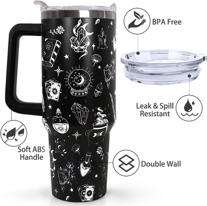 Ceovfoi 40 oz Pickleball Coffee Mug Vacuum Insulated Travel Tumbler with Handle, Lid & Straw - Perfect Pickleball Gifts for Players, Coaches, Lovers | Pickleball Accessories