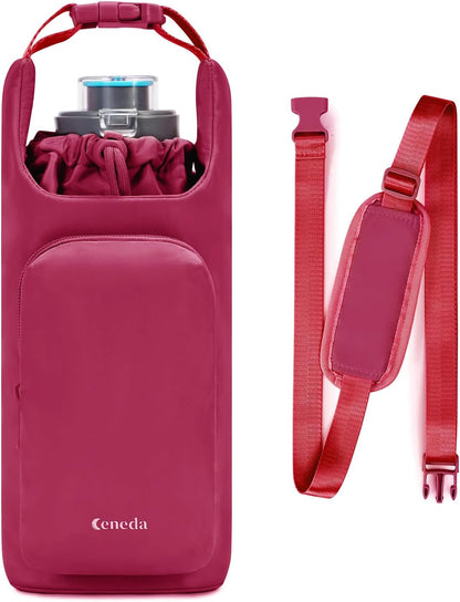 Ceneda Water Bottle Carrier Bag with Phone Pocket 32oz 40oz Tumbler Insulated Water Bottle Holder with Adjustable Shoulder Strap Carrier Sling Bag (Purple)