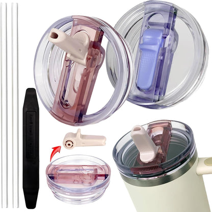 2 Pack 40 oz Tumbler Detachable Flip Straw Lid Replacement Fit for Stanley Quencher ProTour,Leak Proof Lid Compatible with Stanley Cup,No Spill Flip Top Tumbler Cover for Stanley Cup Accessories