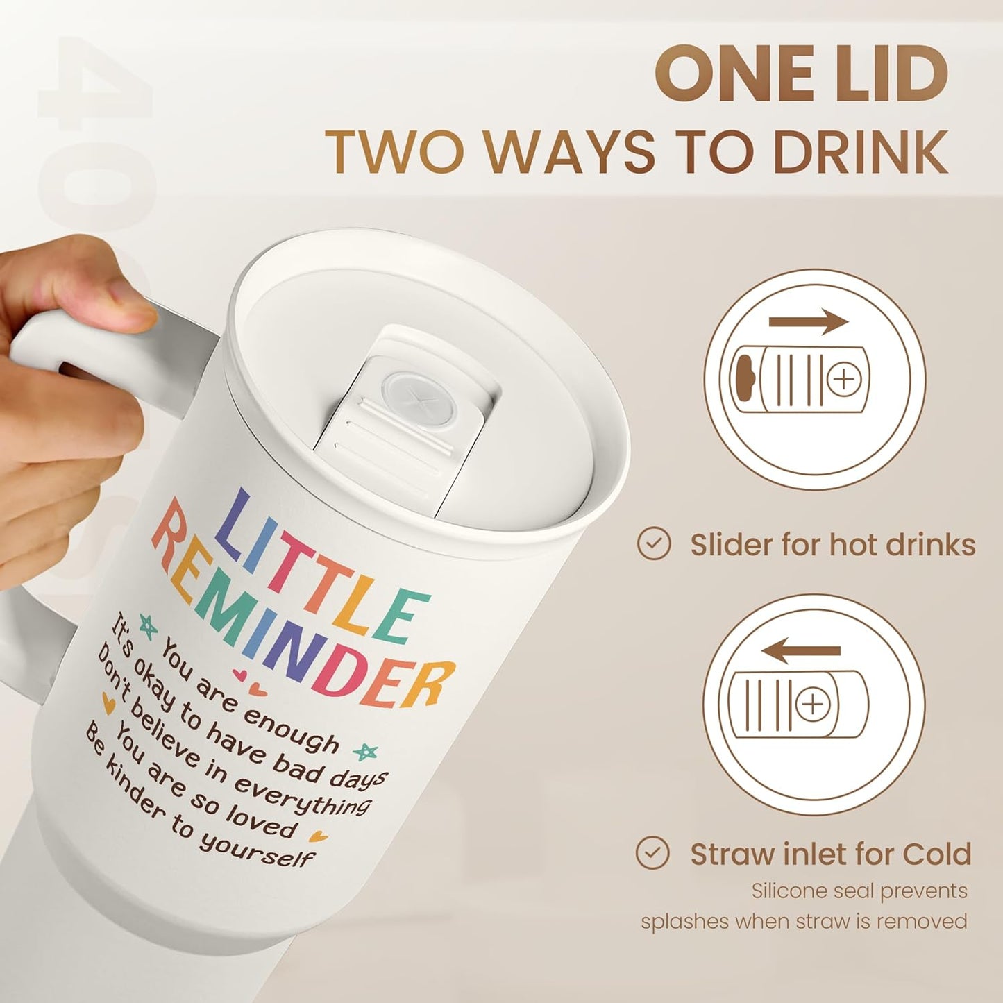 Floral Tumbler with Handle 40oz, Stainless Steel Insulated Tumblers Coffee Travel Mug Cup with Straw, Flower Coffee Cup Gifts for Women Girls, Gift for Her on Christmas Birthday Mothers Day
