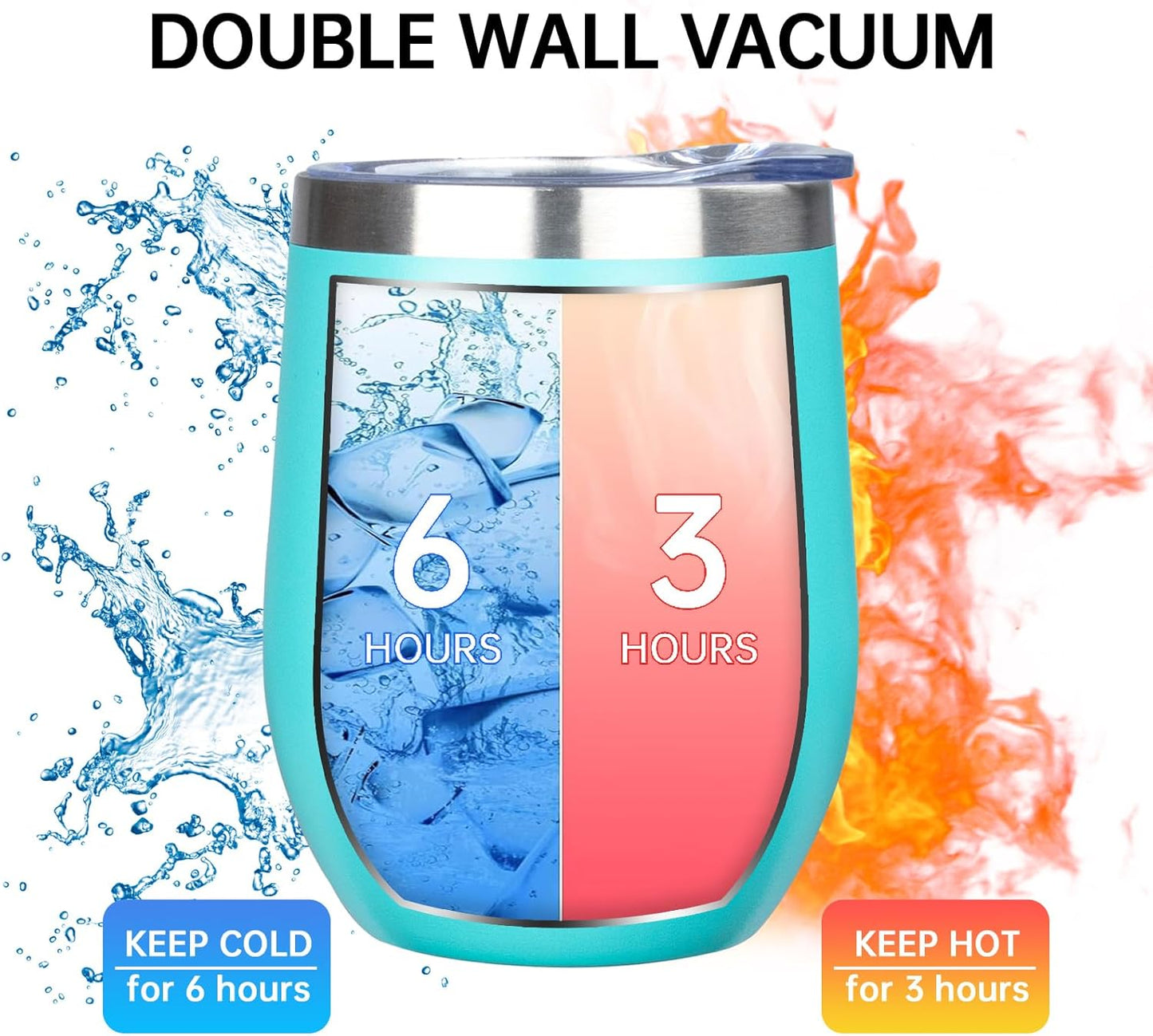 MEZMUT 12 Oz Insulated Wine Tumbler with Lid Double Wall Vacuum Stainless Steel Wine Glass Coffee Mug Insulated Tumbler Cup for Champaign, Cocktail, Beer (Black, 1 Pack)