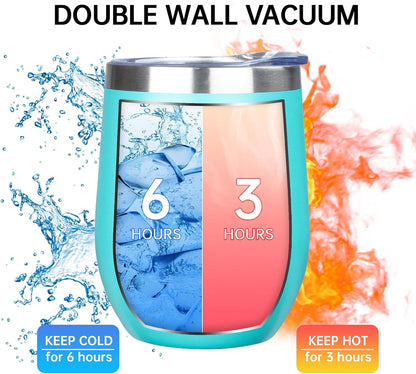 MEZMUT 12 Oz Insulated Wine Tumbler with Lid Double Wall Vacuum Stainless Steel Wine Glass Coffee Mug Insulated Tumbler Cup for Champaign, Cocktail, Beer (Black, 1 Pack)