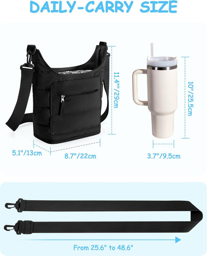 Water Bottle Holder with Strap for 2 Cups, Water Bottle Sling Bag with Phone Pocket, Tumbler Carrier Bag for Walking, Hiking, Camping