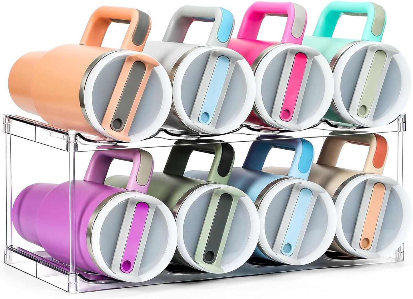 Design for Stanley 40 OZ & Large Bottles & Tumblers with Handle - Acrylic Water Bottle Organizer - Stackable Clear Wine Rack Cup Holder for Home Kitchen Pantry Shelf Countertop Cabinet, 4 Tier Hold 16