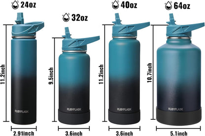RUBYFLASK 32oz Insulated Water Bottle with Straw, Stainless Steel Metal Vacuum Water Flask, Large Thermal Water bottle with Leakproof 3 Lids for Travel, Camping, Gym Sports Indigo Black
