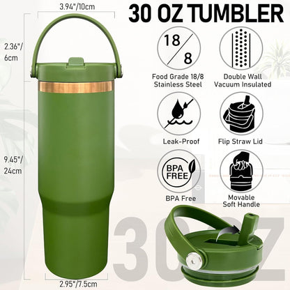 30 oz Tumbler Bulk with Handle and Straw, Vacuum Insulated Tumblers with Flip Straw and Top Handle, Leakproof Powder Coated Tumbler, Stainless Steel Travel Mug for Coffee (Black, 1 Pack)