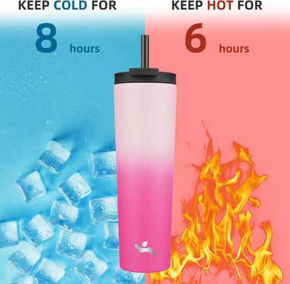 Konokyo 30 OZ Insulated Tumbler with Lid and 2 Straws Stainless Steel Water Bottle Vacuum Travel Mug Coffee Cup,Pastel Sunset