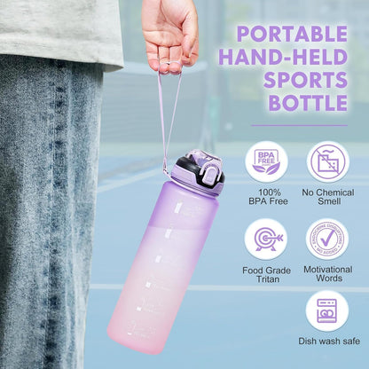 Water Bottle with Straw 1L,Boys Water Bottles with Straw 1 Litre,Waterbottle Leak-Proof Sports Water Bottle,Plastic Drinks Bottles Toxin Free，Bpa-Free (Cyan Black)