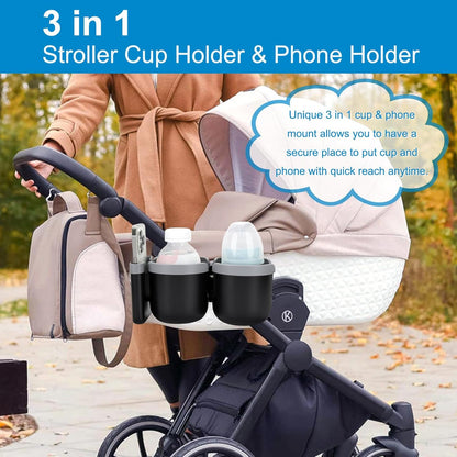 Accmor Stroller Cup Holder with Phone Holder, Bike Cup Holder, Universal Cup Holder for Uppababy Nuna Doona Strollers, 2-in-1 Cup Holder for Walker, Wheelchair, Scooter - Colors B