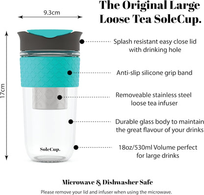 Travel Mug Loose Tea Infuser - Detachable Tea Strainer with Spillproof Lid - BPA-Free Reusable Glass Travel Coffee Cup with Silicone Band (Ice Cream, 12oz)