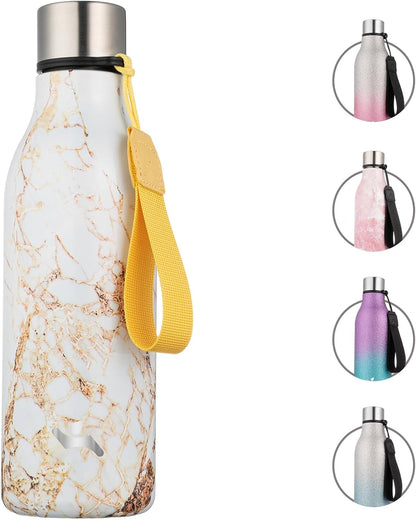 Konokyo Insulated Water Bottle with Strap,18 oz Double Wall Stainless Steel Vacuum Bottles Metal Water Flask,Macaron Green - Colors B