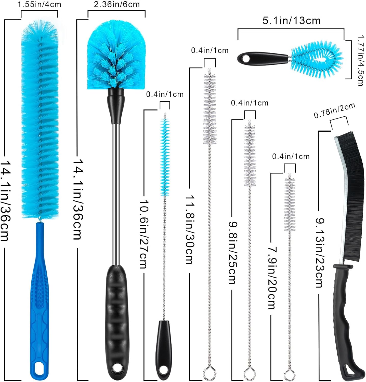 Bottle Brush Cleaning Set - Multi Cup Brush, Water Bottle Cleaner, Crevice Cleaning Brush Pipe & Tube Brushes for Tight Spaces, Grout Brush Cleaner Brush Long Straw Cleaner Brush