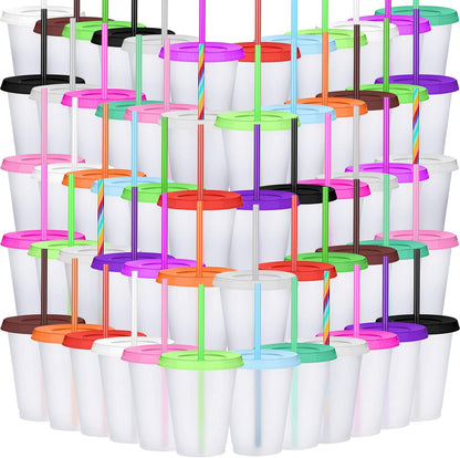Sieral 30 Pack Cups with Lids and Straws Kids Tumbler with Straw Reusable Water Bottle Iced Coffee Travel Mug Adults Plastic Cups for Parties 16 oz (Candy Colors)