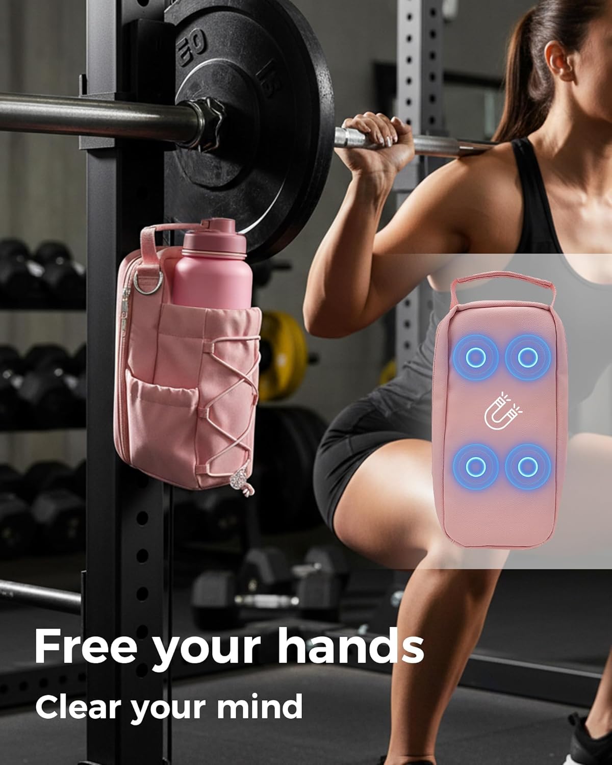 Magnetic Gym Bag for Men Women-Water Bottle Carrier Holder with Strap & Phone Pockets for 40oz Tumbler with Handle, 4 Built-in Magnets Small Gym Bag for Sports, Concert Airline Travel Walking