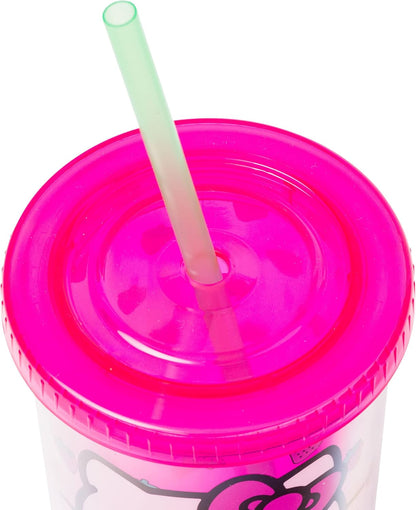 Silver Buffalo Sanrio Hello Kitty Milk Carton Pattern Plastic Boba Tumbler w Lid and Wide Straw, 24 Ounces