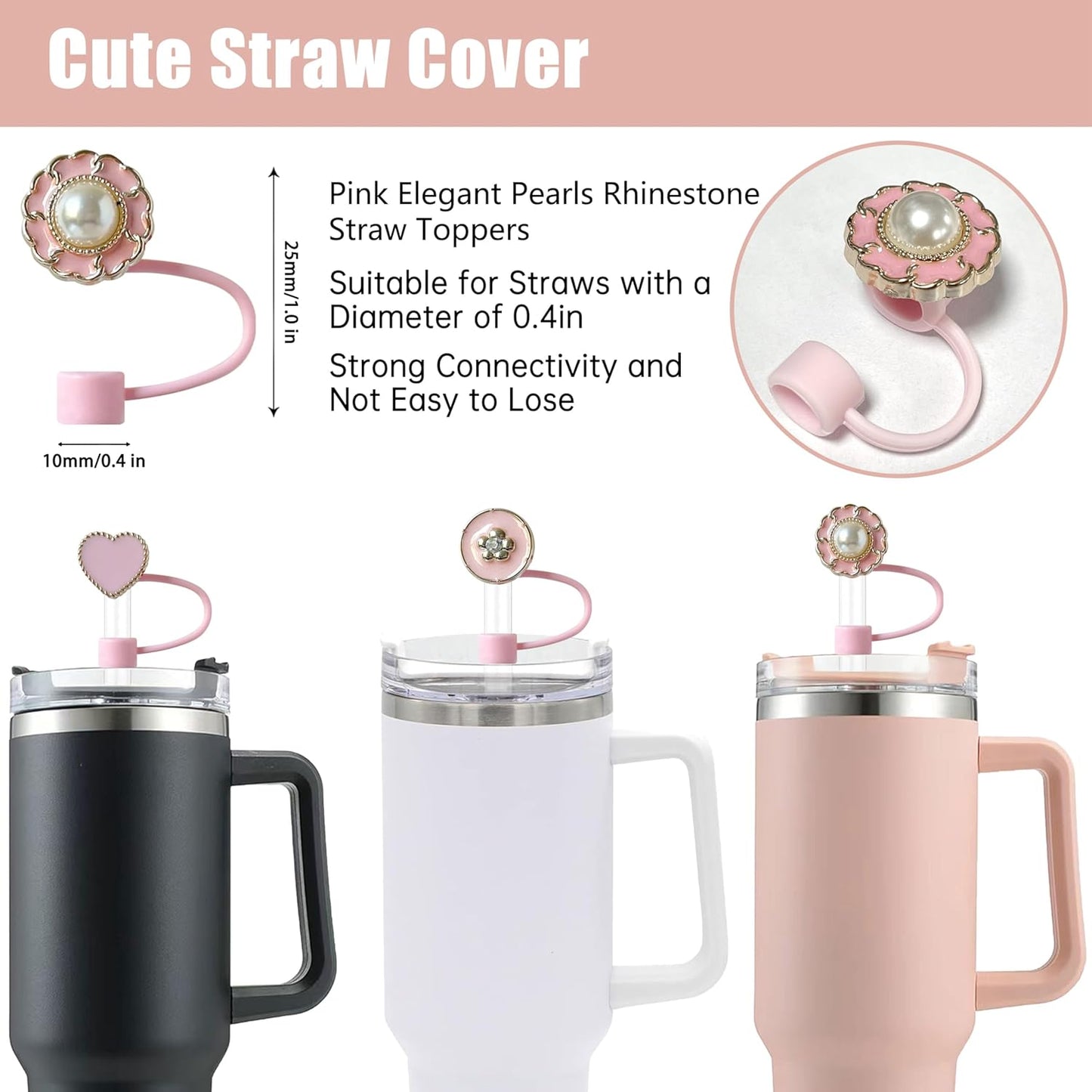 Cute Straw Cover Cap for Stanley Cup Accessories,Bling Straw Toppers for Stanley Tumbler 40&30 oz,Reusable Straws Tips Protectors Compatible with 10mm Straws