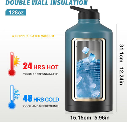 40oz Insulated Water Bottle (Cold for 48 Hrs),BPA Free&Leak Proof,Stainless Steel Water Flask,Water Jug with Straw Spout Lids for Gym,Hiking,Travel,Black Blue