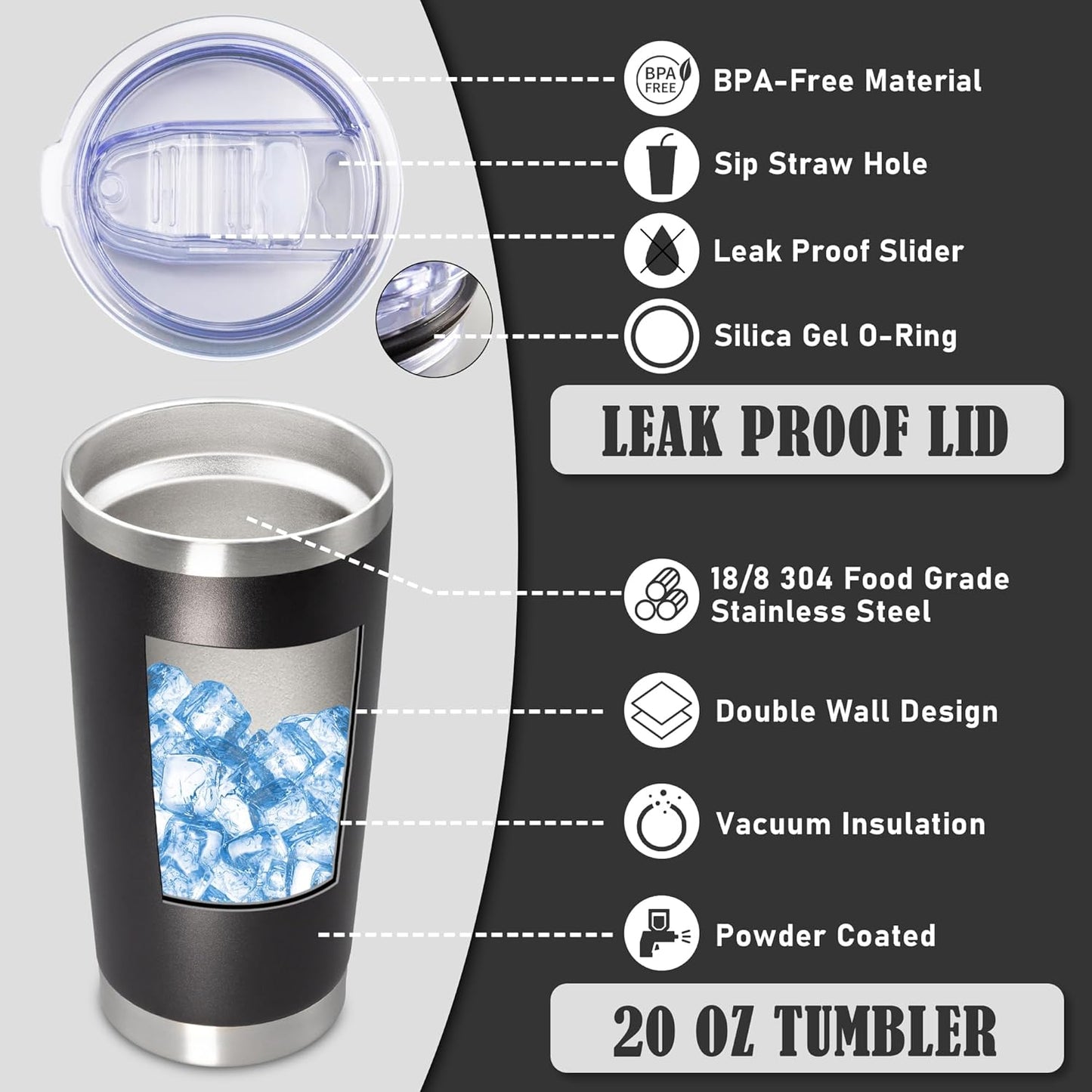 20 oz Tumbler Coffee Travel Tumblers Bulk with Lid Stainless Steel Double Wall Vacuum Insulated Mug Powder Coated Cups fit Car Cupholder for Hot and Cold - Stainless Steel, 4Pack