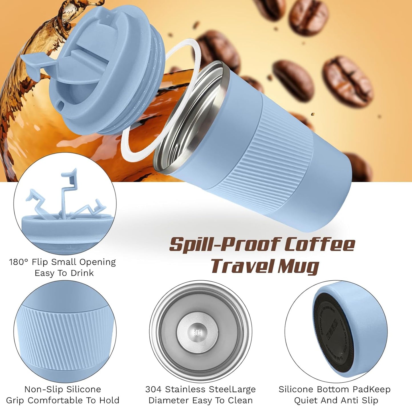 SPLMIFA Vacuum-Insulated Stainless Steel Travel Coffee Mug, Leak-Proof Reusable Coffee Cup with Lid - Keep Hot & Cold Drinks for Hours, Durable Insulated Tumbler for Men & Women(3rd-Black, 12OZ)