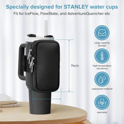 Water Bottle Pouch For Stanley Cup 40oz 30oz, Running Water Bottle Bag for Cards, Keys, Phone, Gym Accessories For Men Women, Travel Tumbler Mug Pouch Compatible With Stanley, Simple Modern