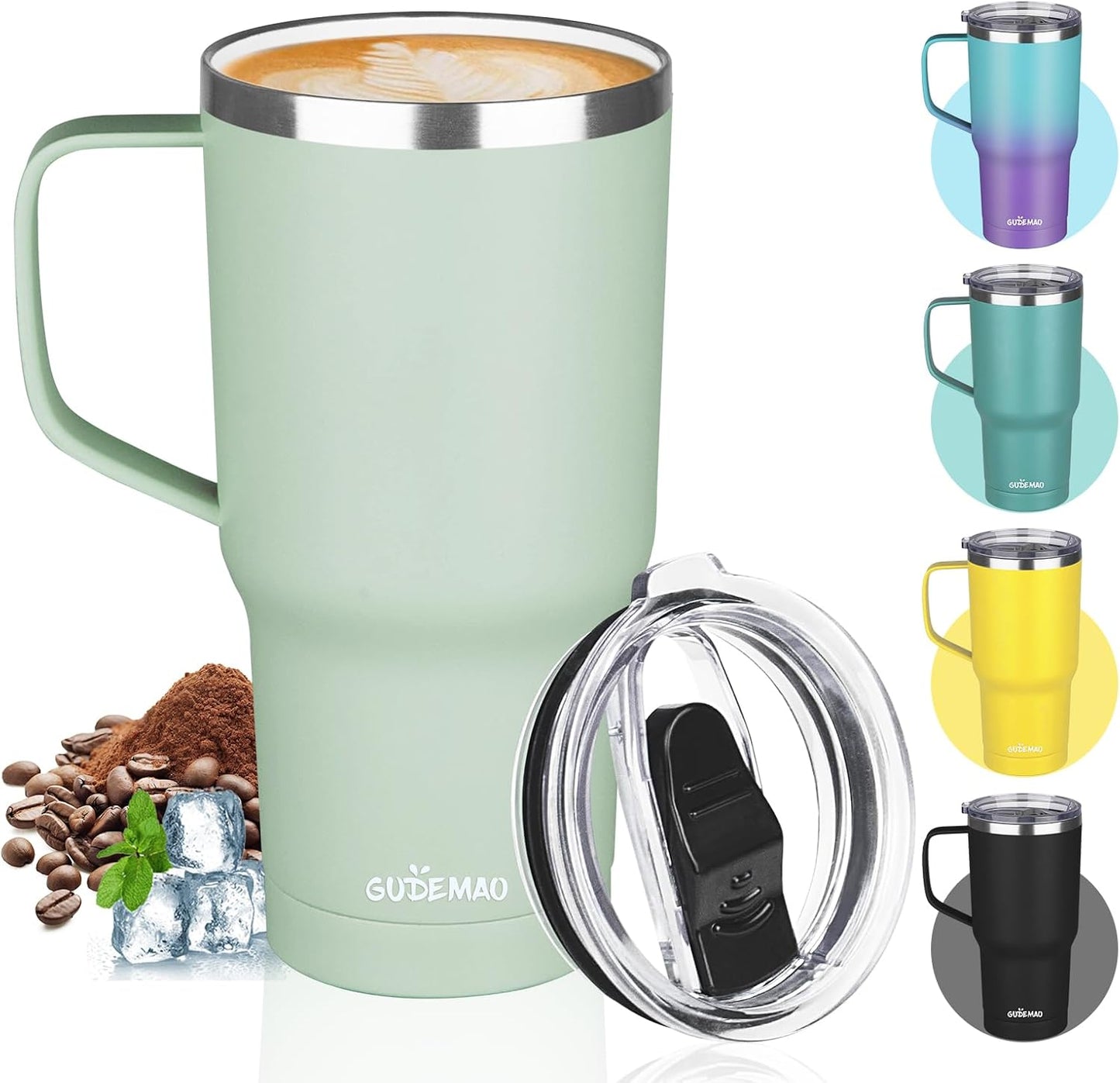 20 oz Insulated Coffee Mug with Ceramic Coating, Stainless Steel Travel Mug Tumbler with Handle Lid and Straw, Double Wall Leak-Proof Coffee Travel Mug Keeps Drink Hot and Cold (Black)