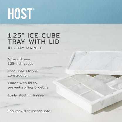 Host Ice Cube Tray, Makes Four 5-Inch Long Cubes, Durable Silicone Trays with Easy Release Design, Perfect for Water Bottles and Highball Glasses, Home Bar Accessories, Set of 1, Marble