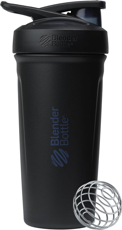 BlenderBottle Strada Shaker Cup Insulated Stainless Steel Water Bottle with Wire Whisk, 24-Ounce, White