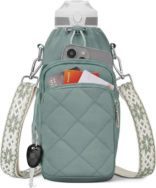 SYTRAH Water Bottle Bag Crossbody，Insulated Water Bottle Purse Crossbody Water Bottle Holder with Strap 40 oz