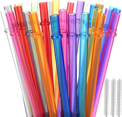 ALINK 10.5 in Long Reusable Plastic Straws with Brush, Tritan Hard Plastic Tumbler Straws, 10 Rainbow Colored Replacement Straw for 16 OZ 20 OZ 30 OZ Stanley, YETI, Starbucks Tumblers, Mason Jars