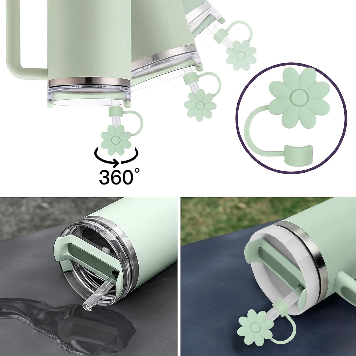 Flower Straw Covers Toppers for Stanley Cups 30&40 Oz Tumbler with Handle Accessories 4PCS Silicone Straw Caps Reusable Straws Tips Protectors for Stanley Cup 10mm 0.4in Straws,Off White