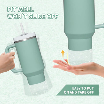 WUQID Protective Bling Silicone Boot Sleeve, Compatible with Stanley Tumbler 20-40oz & Hydro Flask Bottle 12oz-24oz, Glitter Reduces Dents Sleeve Cover for More Bottles/Tumblers Bottom of 2.83-2.95in
