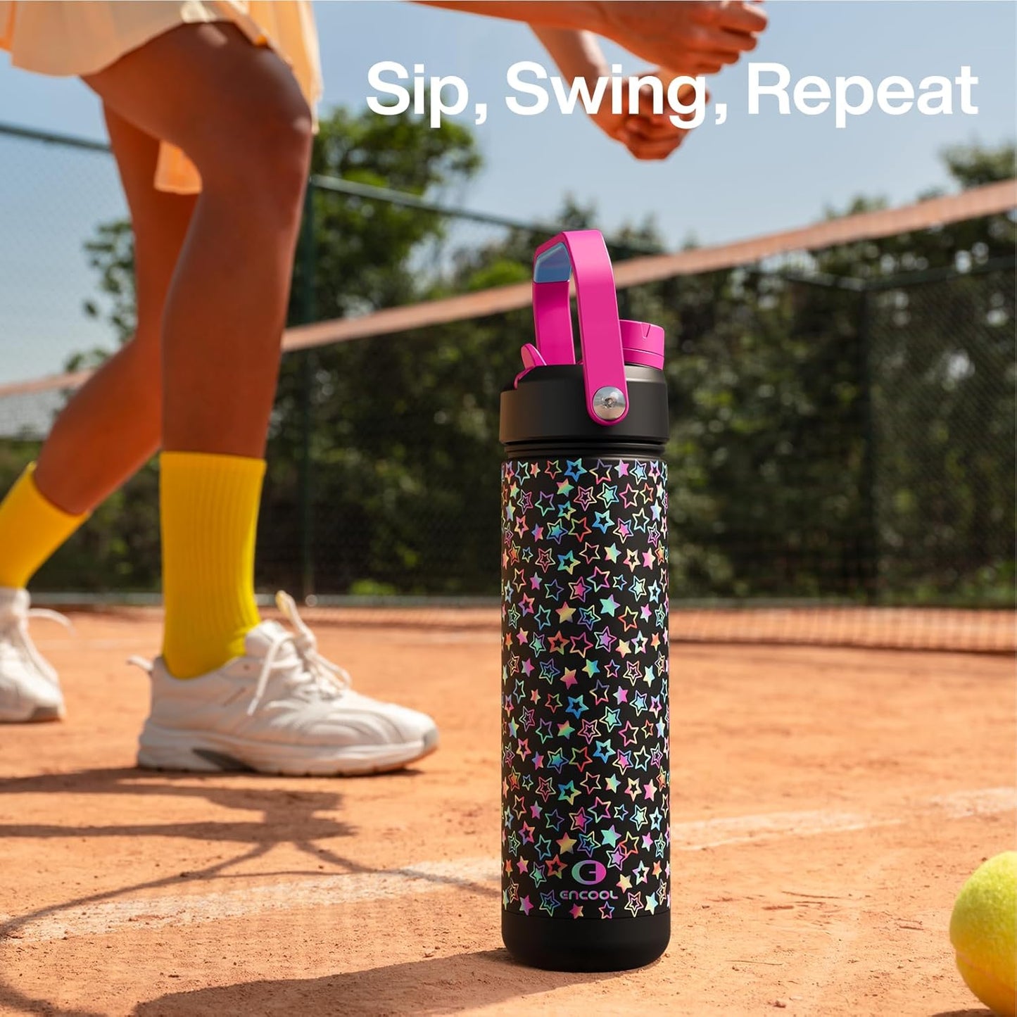 ENCOOL Insulated Water Bottle with Straw Stainless Steel Water Bottle, Leak-Proof, BPA-Free, Double Wall Vacuum Keeps Cold for 24 Hours for Sports, Travel, School (26 oz, Cotton Candy) - Colors B