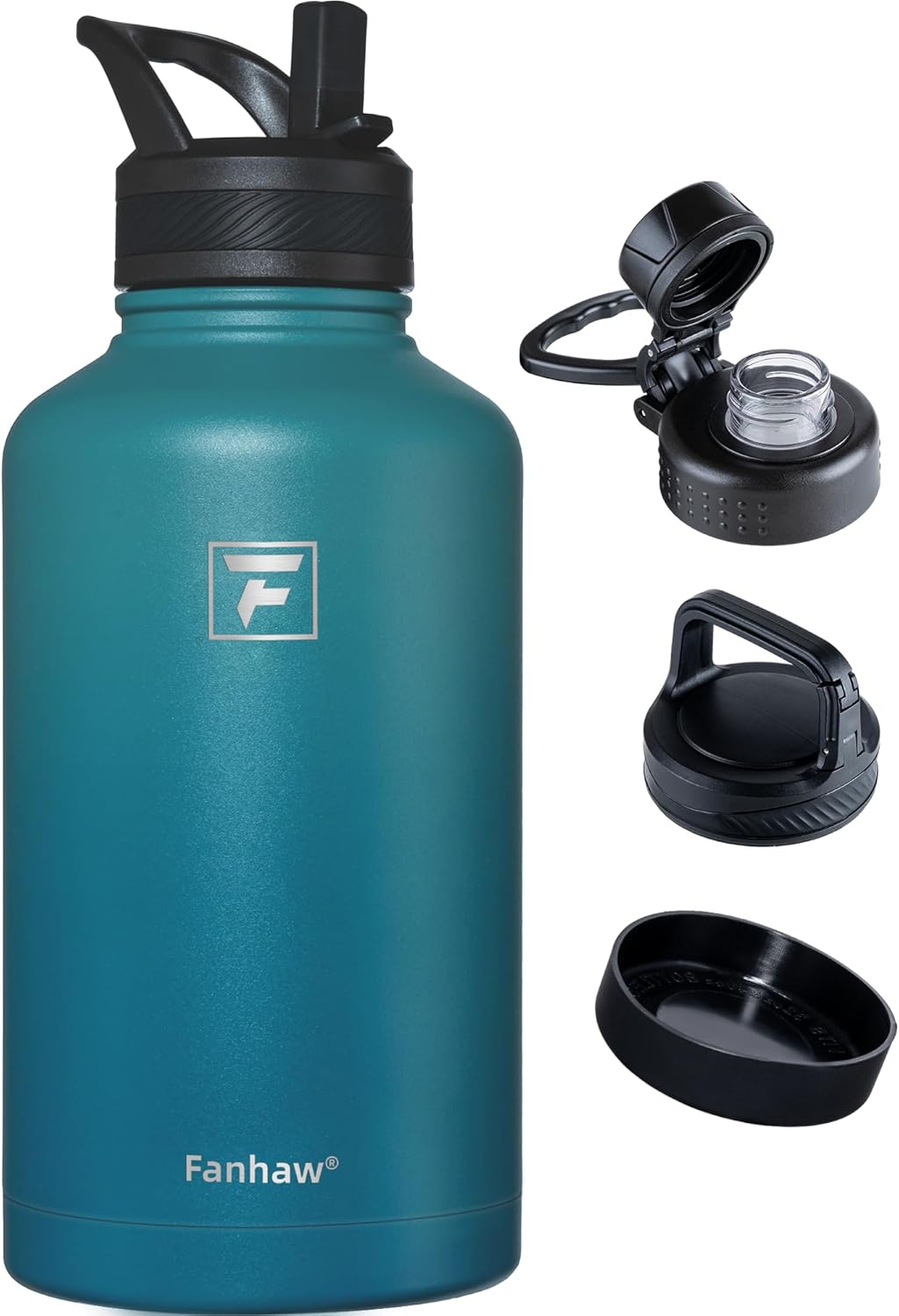 Fanhaw 40 oz Insulated Water Bottle – Stainless Steel Flask with 3 Lids (Straw, Spout, Carabiner) | Durable, Leakproof, for Hiking, Camping, Outdoor Adventures & Travel (Green Blue)
