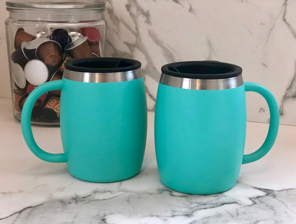 CHILLOUT LIFE Stainless Steel Insulated Coffee Mugs Set of 2 (14oz) – Double Wall Coffee Cups with Spill Resistant Lid & Strong Handle, Shatterproof Cups for Cold Drinks and Hot Beverages