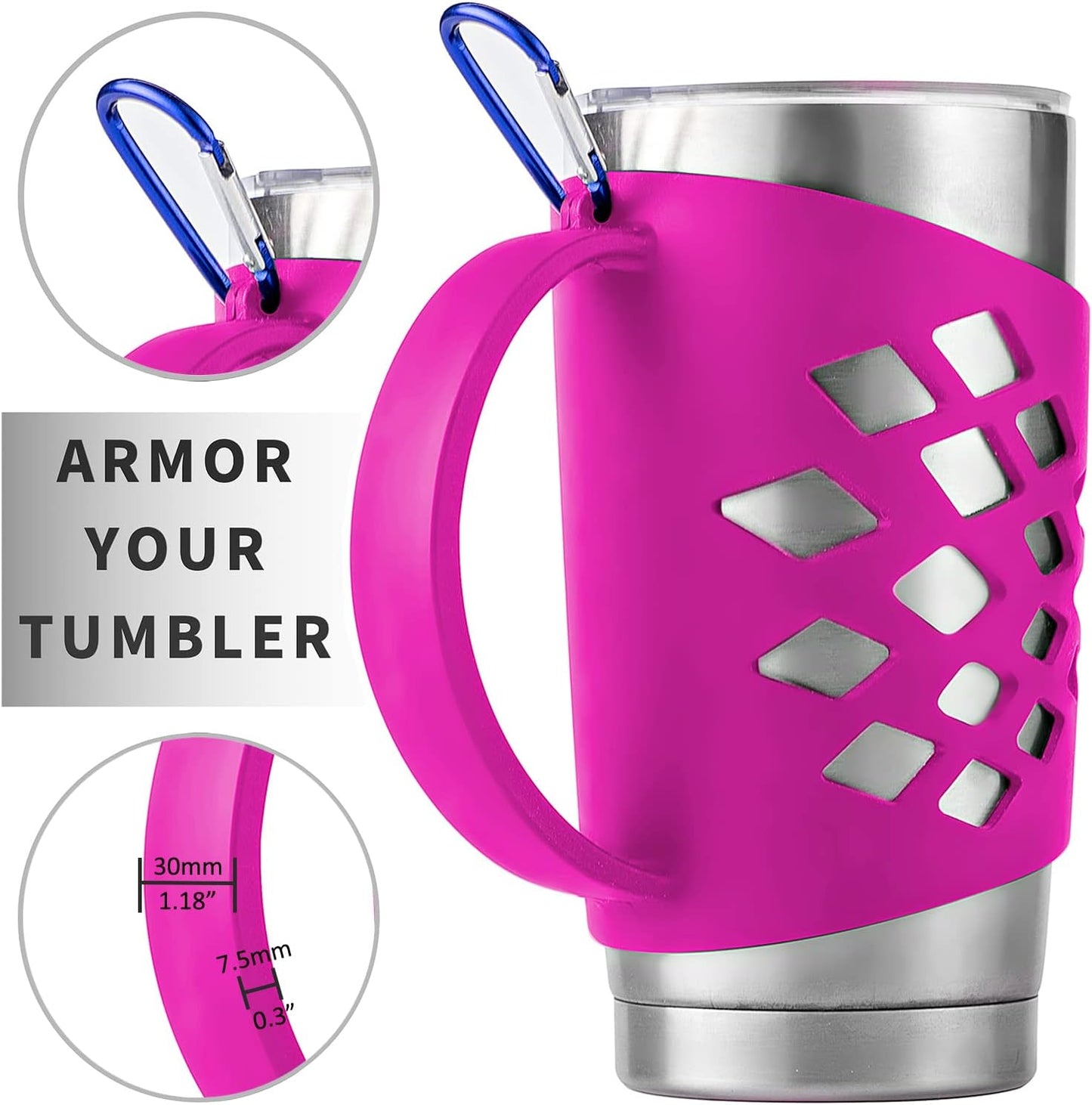 Handler for 20 oz Tumbler, Anti Slip Silicone Tumbler Grip Protective Sleeve Cover With Handle for Yeti Rambler Travel Mug Cup (20oz Purple)