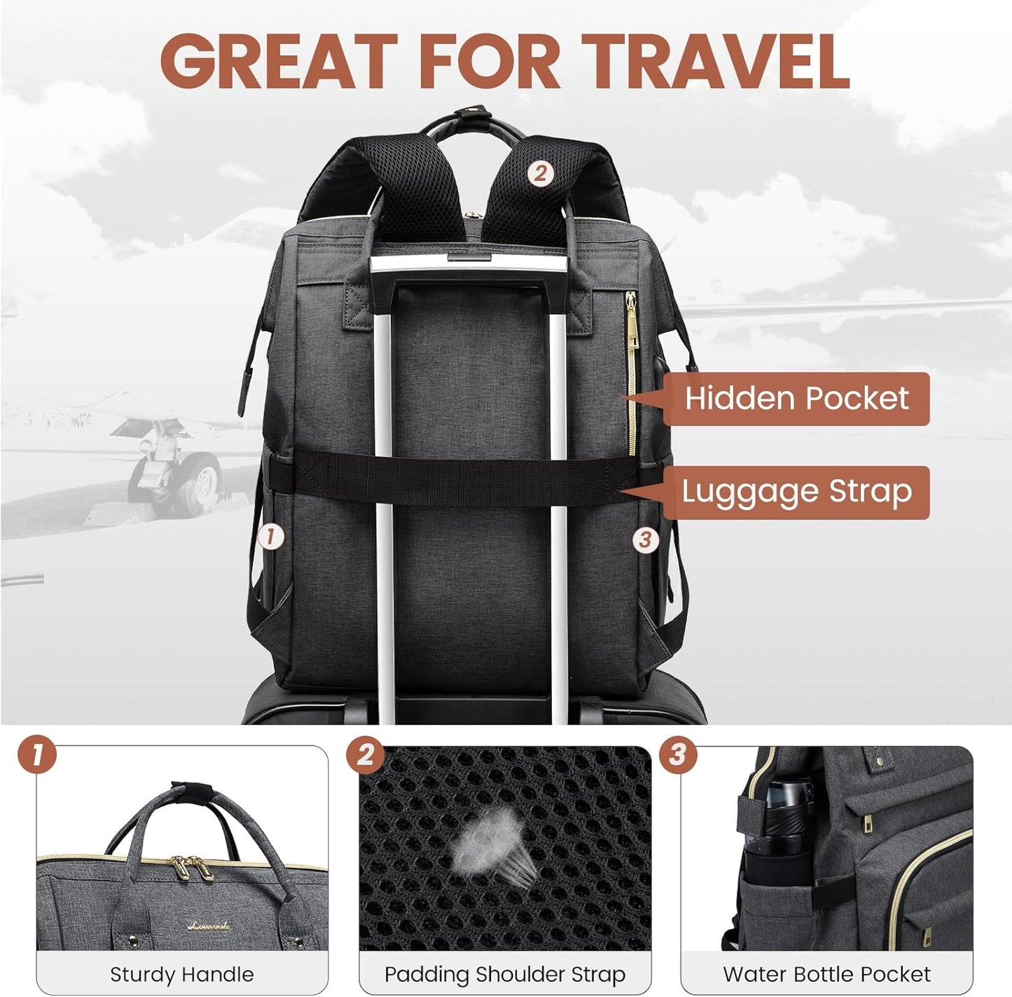LOVEVOOK Laptop Backpack for Women with Giant Tumbler Holder Pocket,15.6 inch Waterproof Travel Backpack Purse Computer Laptop Bag,Professional Work College Nurse Teacher Backpack Casual Daypack,Black