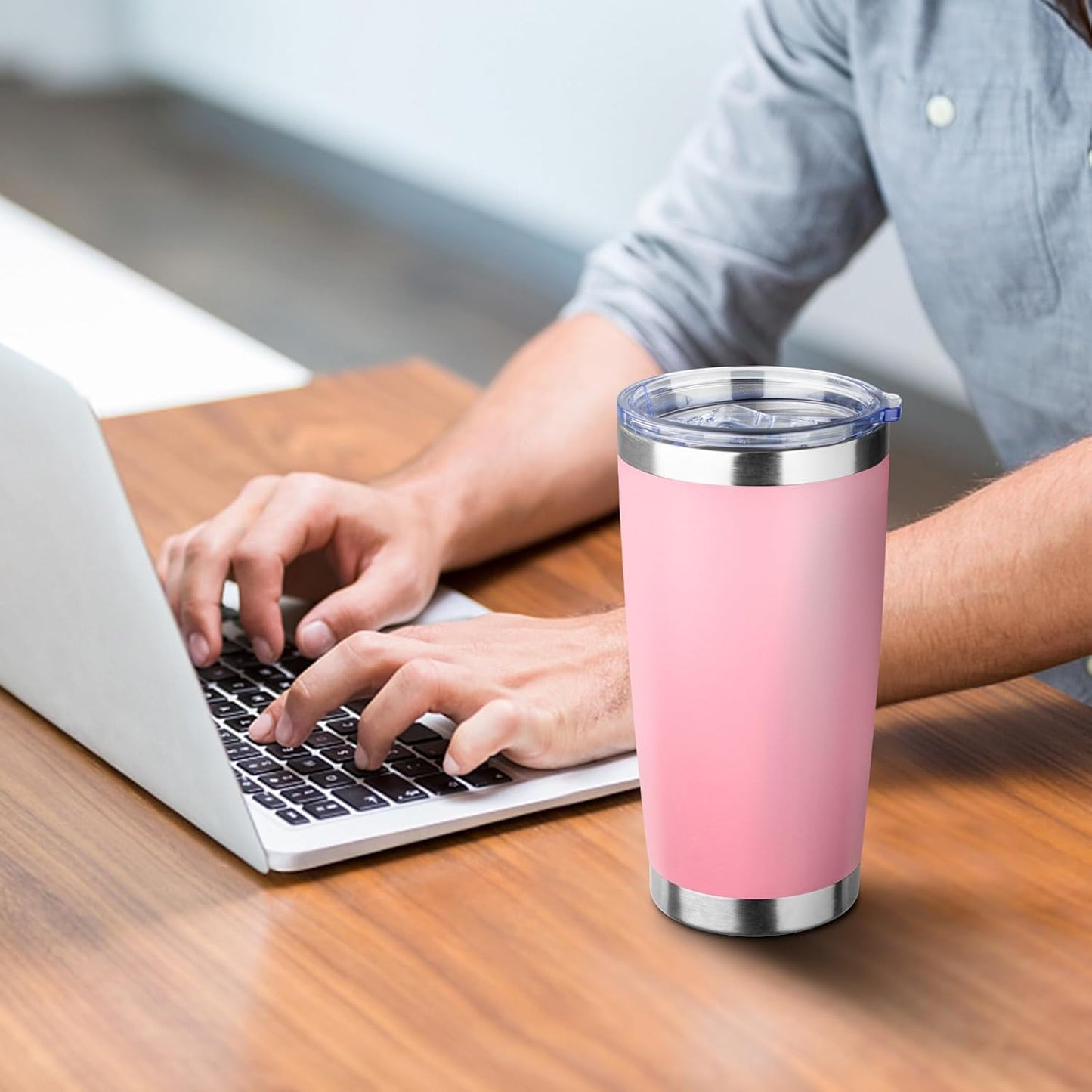 20oz Tumbler with Straw and Brush, Stainless Steel Vacuum Insulated tumbler, Double Wall Insulated Coffee Tumbler for Outdoor, Home, Travel,Office (Buff,1pcs)