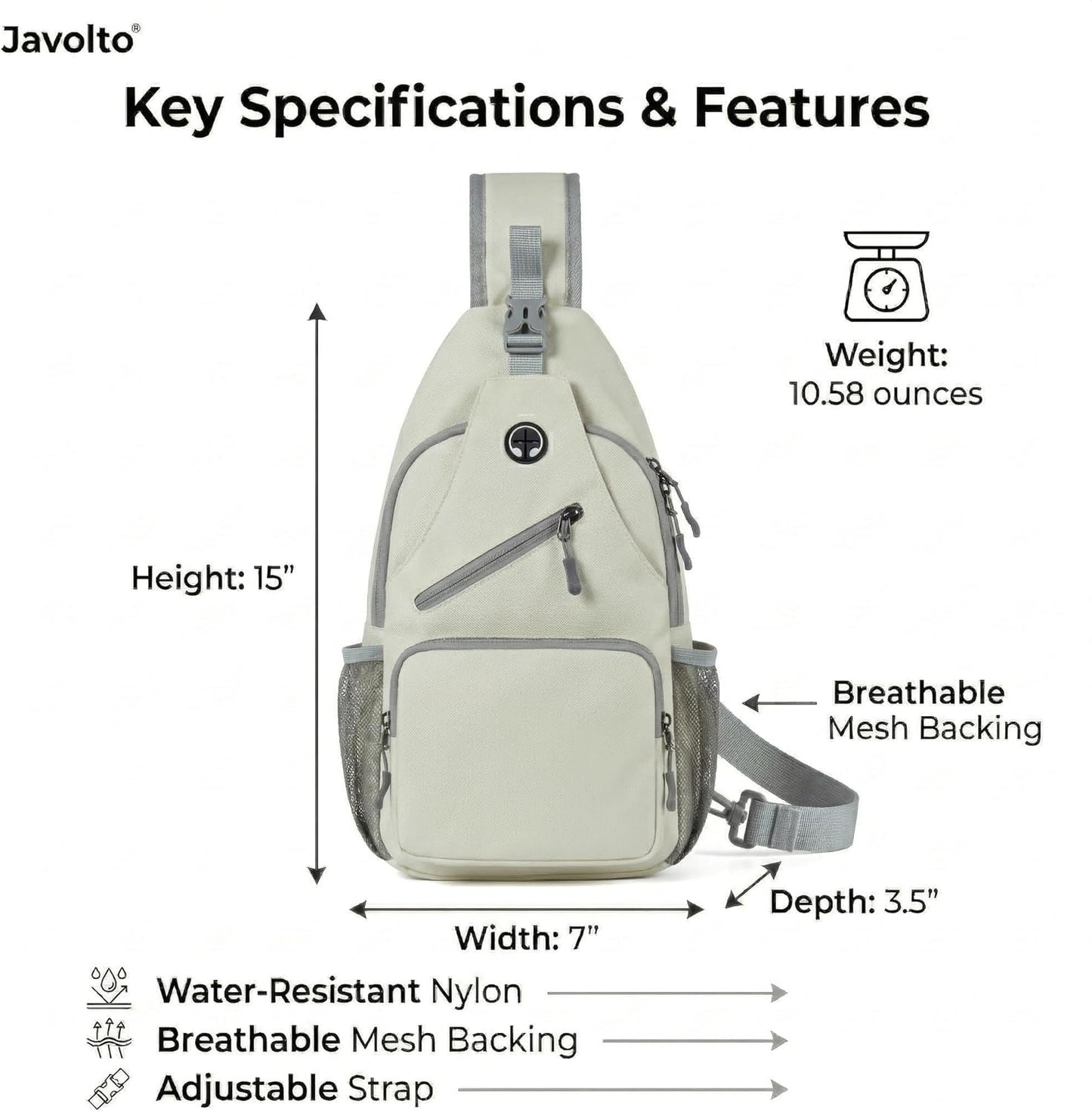 Javolto Sling Bag for Men Crossbody Backpack, Small Sling Backpack Mens Shoulder Bag, Casual Daypack Hiking Bag for Travel