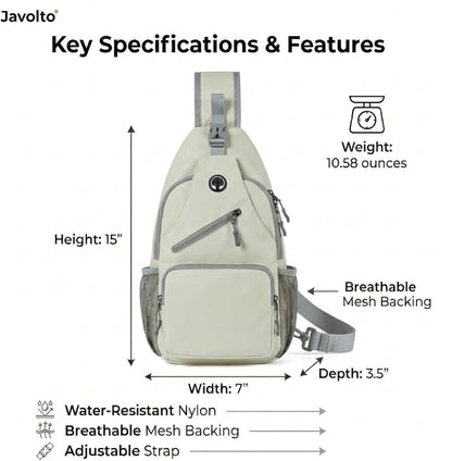 Javolto Sling Bag for Men Crossbody Backpack, Small Sling Backpack Mens Shoulder Bag, Casual Daypack Hiking Bag for Travel