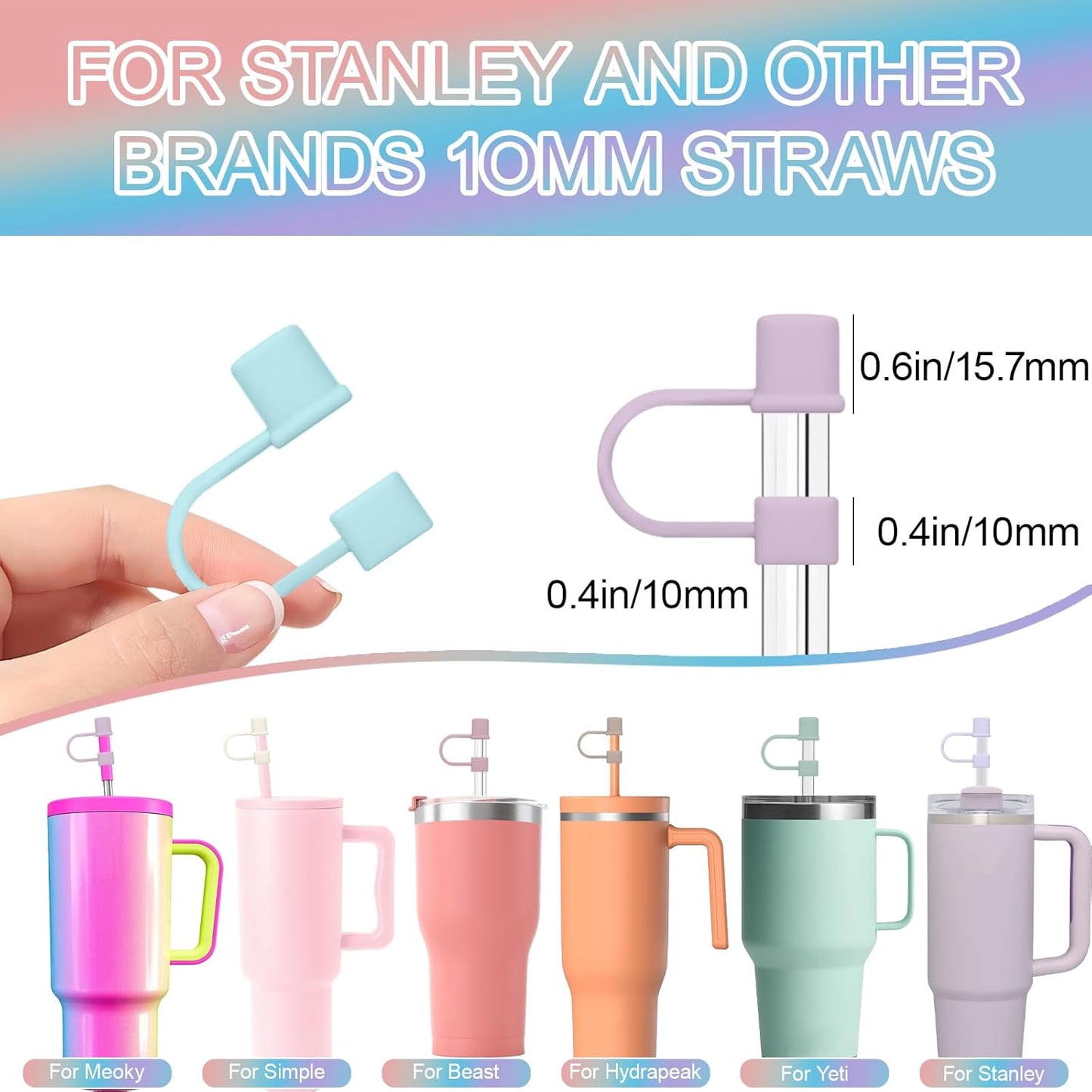 7Pcs Straw Cover Cap for Stanley Cup,Simple 10mm(0.4inch) Silicone Straw Toppers for Stanley 40&30oz Tumbler Accessories-Multicolor