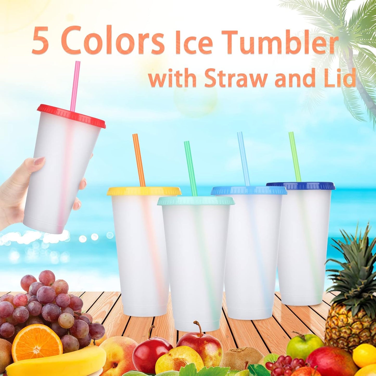 Honeydak 15 Pack Tumbler with Straw and Lid Bulk Cups for Gifts Water Bottle Iced Coffee Travel Mug Cup Reusable Plastic Tumblers for Party Birthdays 24-27 oz (Solid Color)